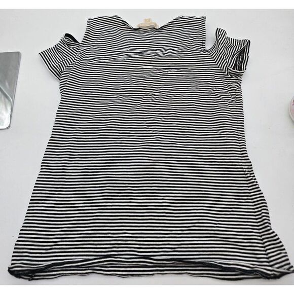 Michael Kors Blue and White Striped Cold Shoulder Top S - Picture 1 of 5
